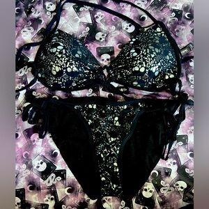 Hot topic lace skull metallic bikini